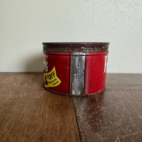 Vintage 1959 Folgers 4 Cents off Coffee‎ Can Tin Metal Short Advertising Decor - Picture 5 of 9